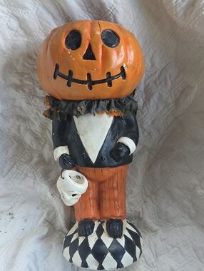 Orange Pumpkin Head Figurine Halloween Décor - Unbranded
